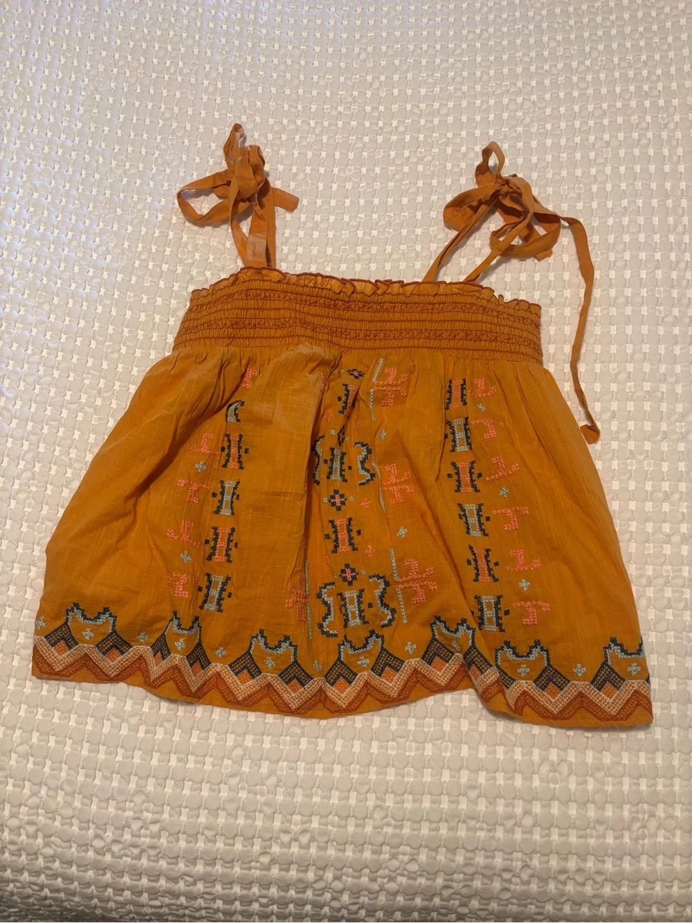 NWOT Anthropoligie Orange Embroidered Tie-Strap Tank Top